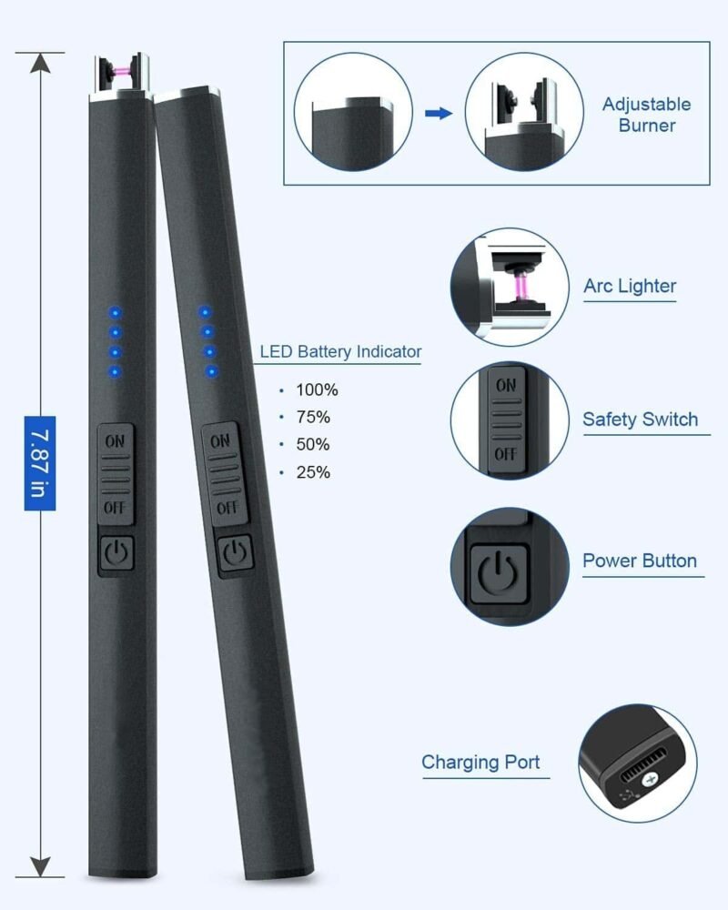 CDL02 Electric Candle Lighter Plasma Arc Lighters Windproof & Flameless with USB Rechargeable Battery